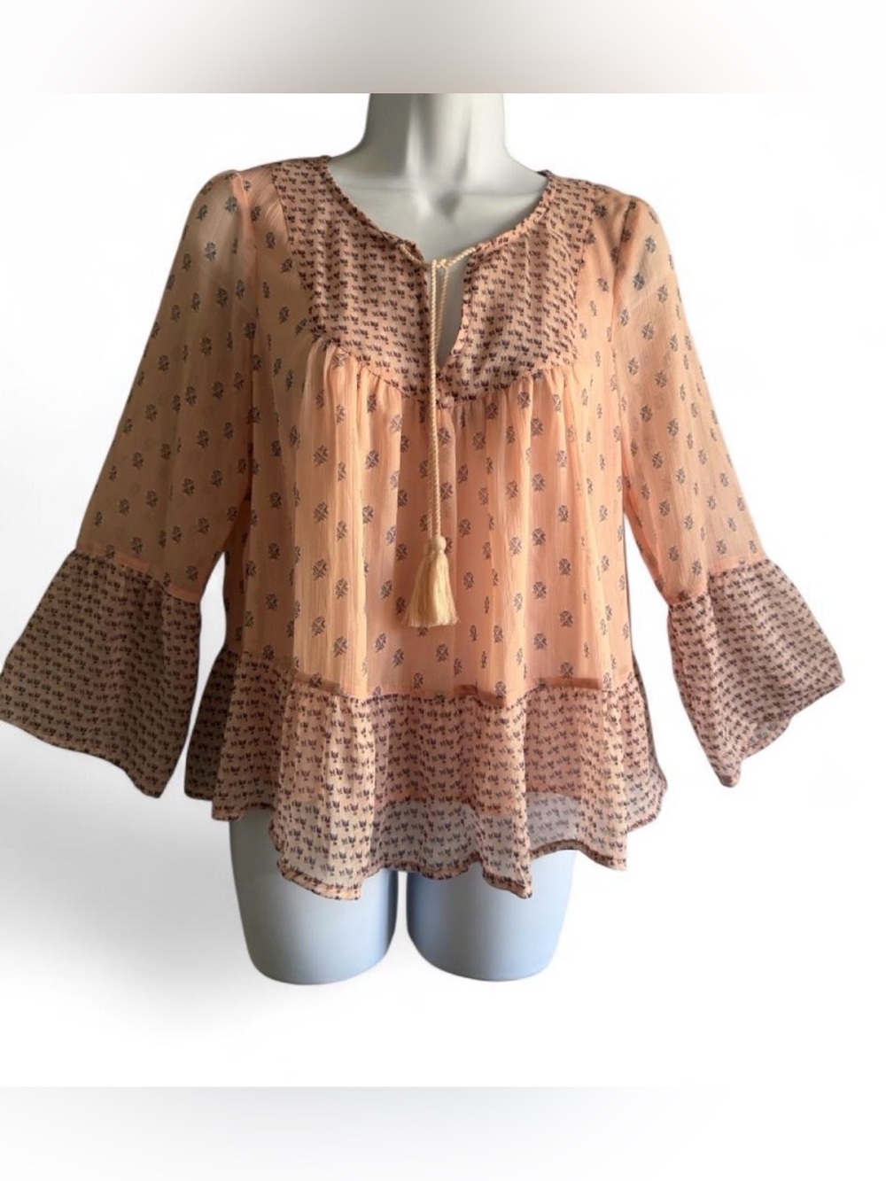 Abercrombie & Fitch Peach Printed Boho Peasant Top